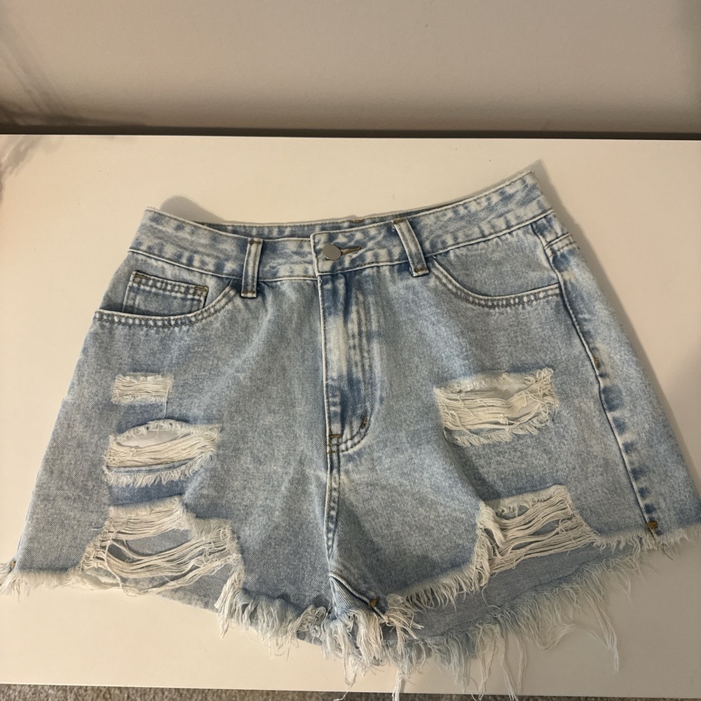 SHEIN Light Blue Distressed Jean Shorts